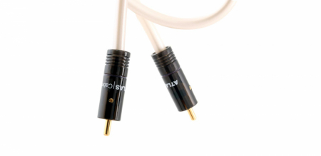 En subwooferkabel med två RCA-kontakter, 10 meter lång.