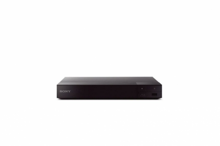 En svart Blu-ray-spelare med 4K, WiFi och 3D-funktioner.