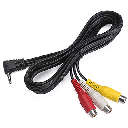 3,5 mm till 3 RCA AV-kabel, svart med röd, vit och gul kontakt.