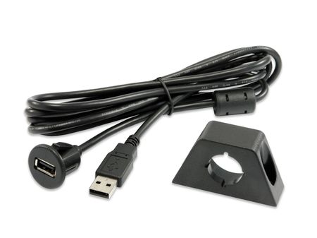 USB-installationskabel med kontakt och monteringsfäste.