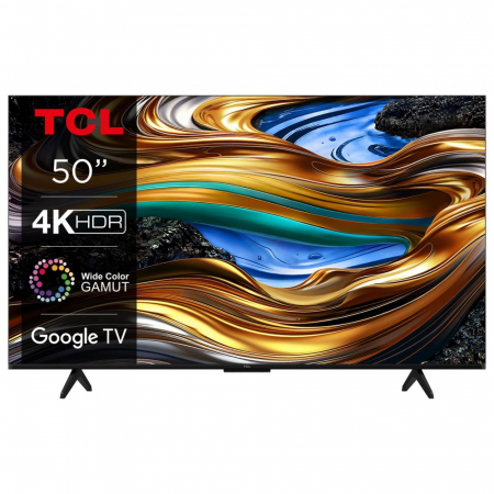 En 50 tum 4K LED-tv med färgglad grafik och Google TV.