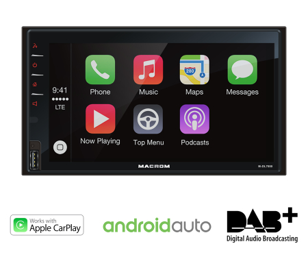 Macrom M-DL7000D bilstereo med CarPlay, Android Auto, DAB+ och Bluetooth i gruppen Billyd / Bilstereo / 2-din spiller hos BRL Electronics (175DL7000D)