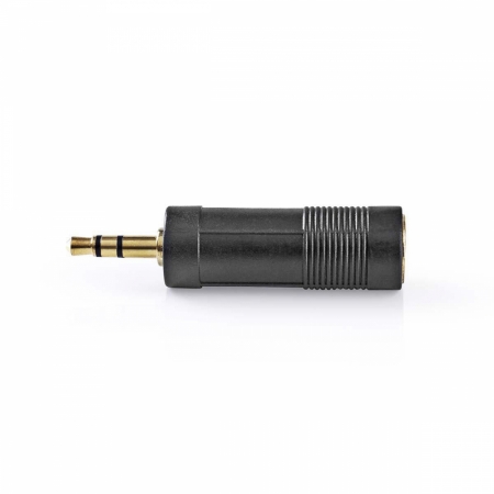 Stereoadapter, 3,5mm hane till 6,35mm hona, svart metallisk design.