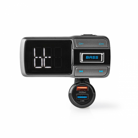 FM-sändare med digital display och USB-port för bil.