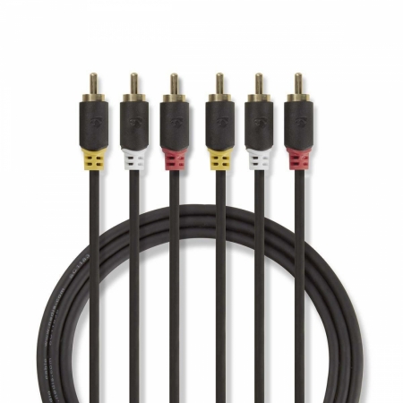 Nedis Videokabel, 3x RCA hane till 3x RCA hane, 2m i gruppen Hemmaljud / Kablar / Analog kabel hos BRL Electronics (176CVBW24300AT20)