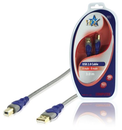 USB kabel 2.0 A hane - B hane 3m i gruppen Hemmaljud / Kablar / Digital kabel hos BRL Electronics (176HQSC01130)