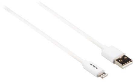 Lång vit Lightning-kabel för anslutning till USB A. 3 meter.