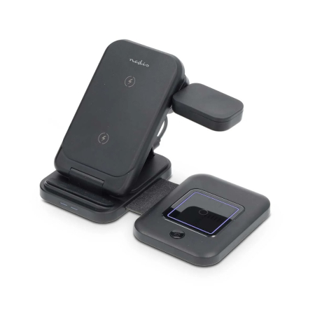 NEDIS WDCHAQ15W210BK trådlös 3-i-1-laddare, svart/silver i gruppen Billjud / Smartphone i bil / Trådlös laddning hos BRL (176WDCHAQ15W210BK)