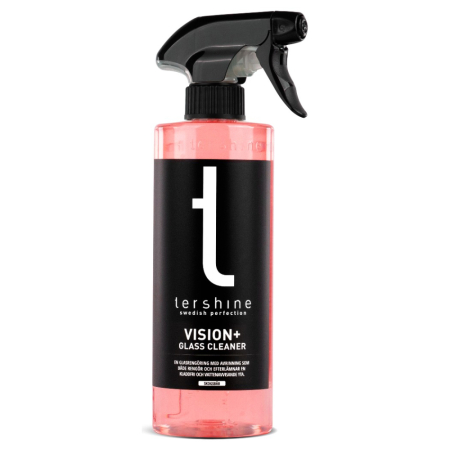 Rosa flaska med spraylock, Tershine Vision+ glasrengöring, 500 ml.