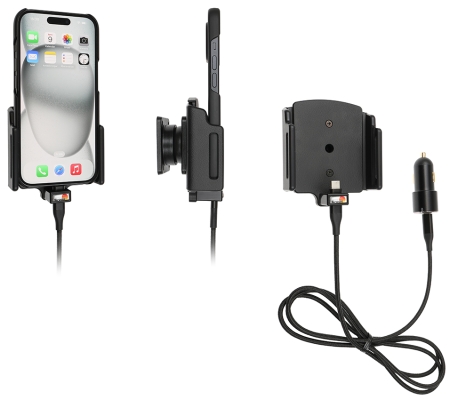 Brodit Aktiv hållare med USB-kabel och cigg-adapter, Apple iPhone 15/15 Pro/16/16 Pro/16e i gruppen Billjud / Smartphone i bil / Mobilhållare hos BRL (240721370)