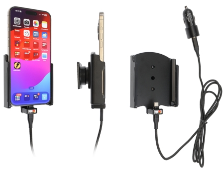 Brodit Aktiv hållare med USB-kabel och cigg-adapter, Apple iPhone 15 Pro Max  i gruppen Billjud / Smartphone i bil / Mobilhållare hos BRL (240721375)