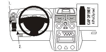 Instrumentbräda med ratt, kontroller och fäste för verktyg.