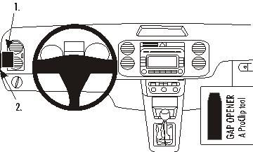 Illustration av Volkswagen Tiguan 08-15, vänster dashboard och verktyg.