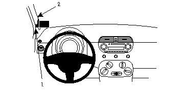 En illustration av instrumentbrädan i en Fiat 500, vänster sida.