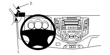 Grafisk illustration av Toyota HiLux 12-15 interiör med instrumentpanel och ratt.