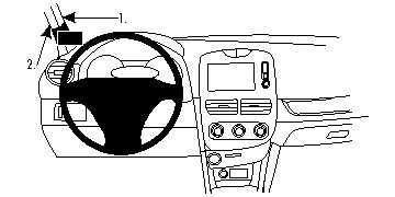 Illustration av instrumentbräda och ratt i Renault Clio 13-15.