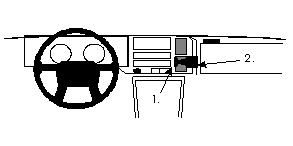 Bilden visar en skiss av instrumentpanelen i en Volvo 440/460.