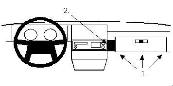 Illustration av bilinteriör med instrumentpanel och ratt för Volvo 340/360 84-89.