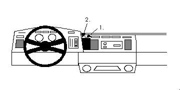 Diagram av bilinteriör med monteringsbygel och kontroller.