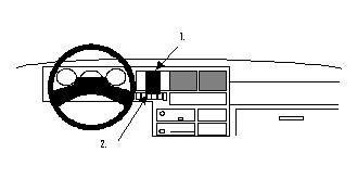 Instrumentpanel med ratt och kontroller, centralt placerad.