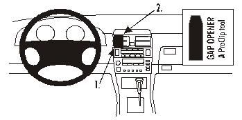 Bild av interiör med ratt och mittkonsol för Lexus LS 95-98, verktyg för gapöppning.