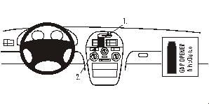Instrumentpanel med växelspak, knappar och displaysystem.