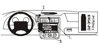 Illustration av en bilinteriör med monteringsbygel för Chevrolet Camaro/Z28.