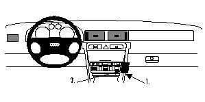 Bild av bilens instrumentbräda med kontroller och display.