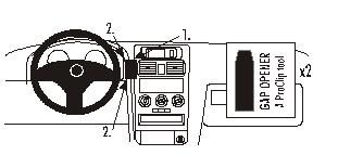 Illustration av Opel Astra 98-03:s interiör med ratt och kontrollpanel.