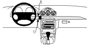 Illustration av interiören i Chrysler 300M, inklusive ratt och instrumentpanel.
