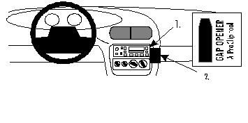 Bild av bilinteriör med instrumentpanel och en beskrivning av gapöppnare.