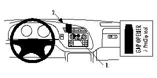 Illustration av instrumentpanelen i Honda Accord 99-02 med kontroller och luckor.