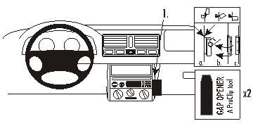 Illustration av instrumentbrädan i en Volkswagen Golf IV/Bora 98-03 med verktyg.