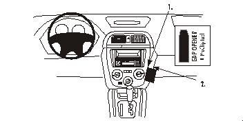 Illustration av bilens interiör med fokus på instrumentpanel och ratt.