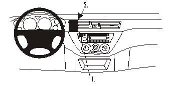 Illustration av instrumentbrädan i en Mitsubishi Lancer 04-07.
