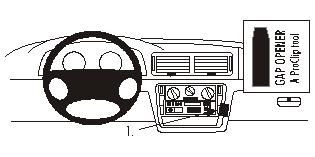 Instrumentpanel med ratt och stereoanläggning, verktyg för installation.