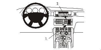 Instrumentpanel med ratt, radio och kontroller.