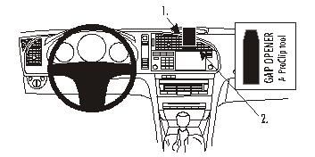 En illustration av en Saab 9-3 03-06 interiör med verktyg för panelöppning.