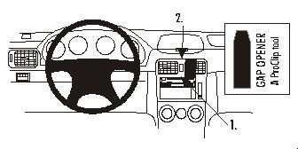 Illustration av Subaru Forester 03-07:s instrumentpanel med verktyg för montering.