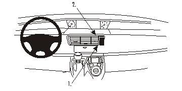 Illustration av instrumentbrädan i Citroen C8 med ratt och kontroller.