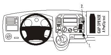 Bild av instrumentpanel med gapöppnare markerad för Volkswagen Caravelle 04-09.