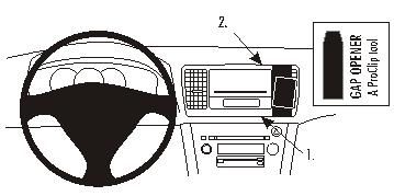 Bild visar instrumentbrädan i Subaru Outback/Legacy med verktyg för panelborttagning.