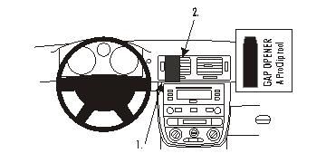 Bild av instrumentbräda med ratt, kontroller och ett område för verktyg.