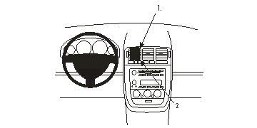 Illustration av bilens instrumentpanel med ratt och kontrollpanel.