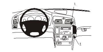 Illustration av bilinteriör med instrumentpanel och ratten för Volvo V70 05-08.