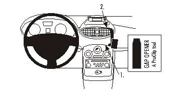 Illustration av interiör med ratt, kontroller och verktyg för montering.