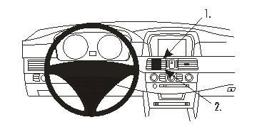 En illustration av BMW 520-545/M5 E60, E61 instrumentbräda med kontroller.