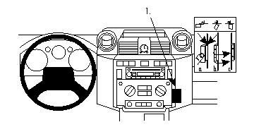 En illustration av instrumentpanelen i en Landrover Defender 07-15.