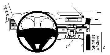 Diagram över instrumentpanel med märkning av lucköppnare och kontroller.