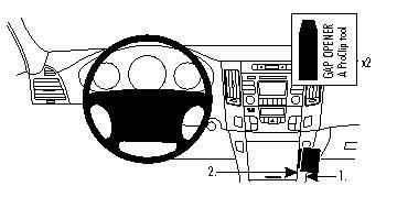 En schematisk bild av Hyundai Sonata 09-10 interiör med instrumentpanel och verktyg.